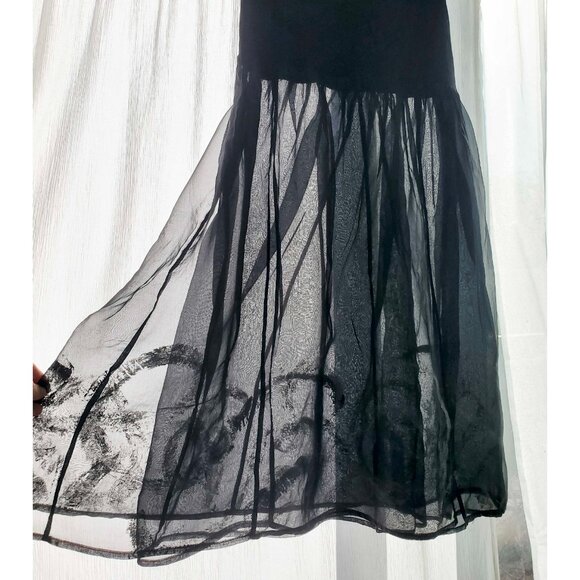 Vintage BLUE FISH Women's Black Jersey and Semi Sheer Organza Maxi Skirt Dress 1 - Picture 8 of 11